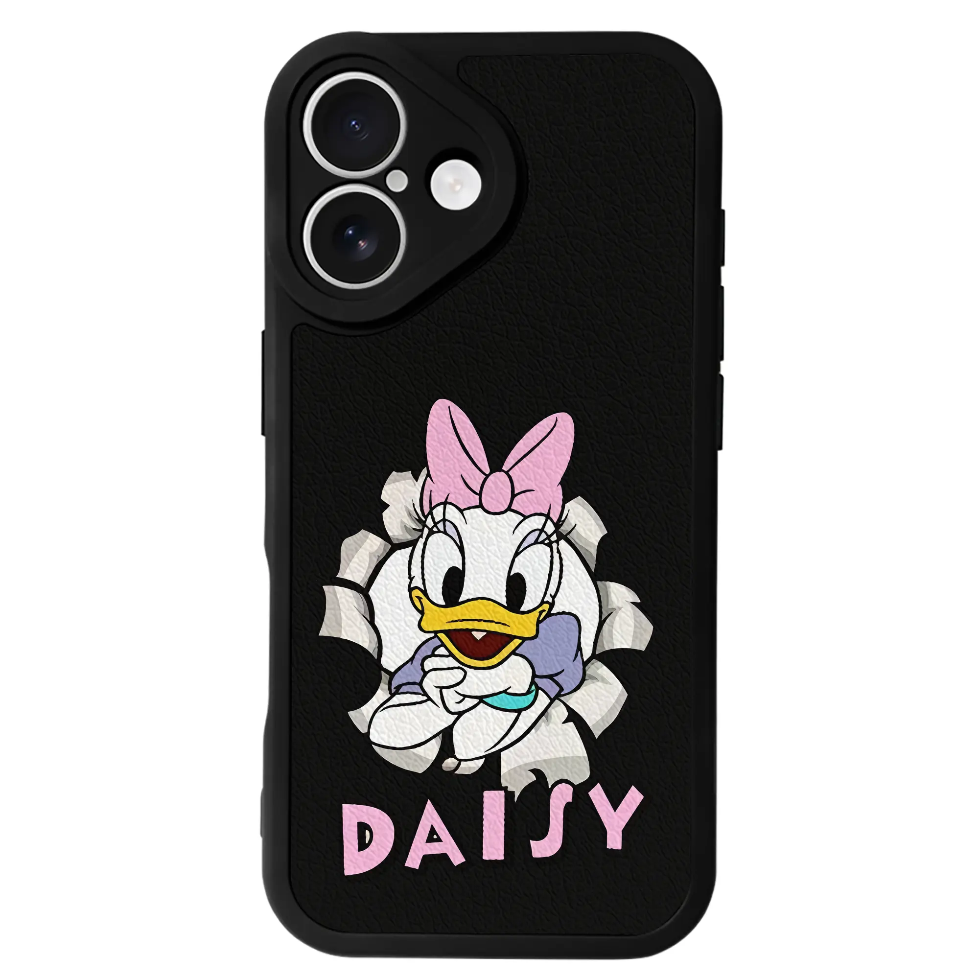 ミッキーマウス（Mickey Mouse） グッズ デイジーダック（Daisy Duck） - IPhone 16シリーズ対応 ・ シリコンスマホケース ・ レザー調 ・ 高精度フィット ・ 耐衝撃 ・ ワイヤレス充電対応 ・ 精密カット